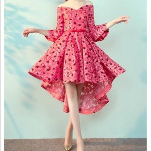 Color Block Sashes Flare Sleeves Prom Dress